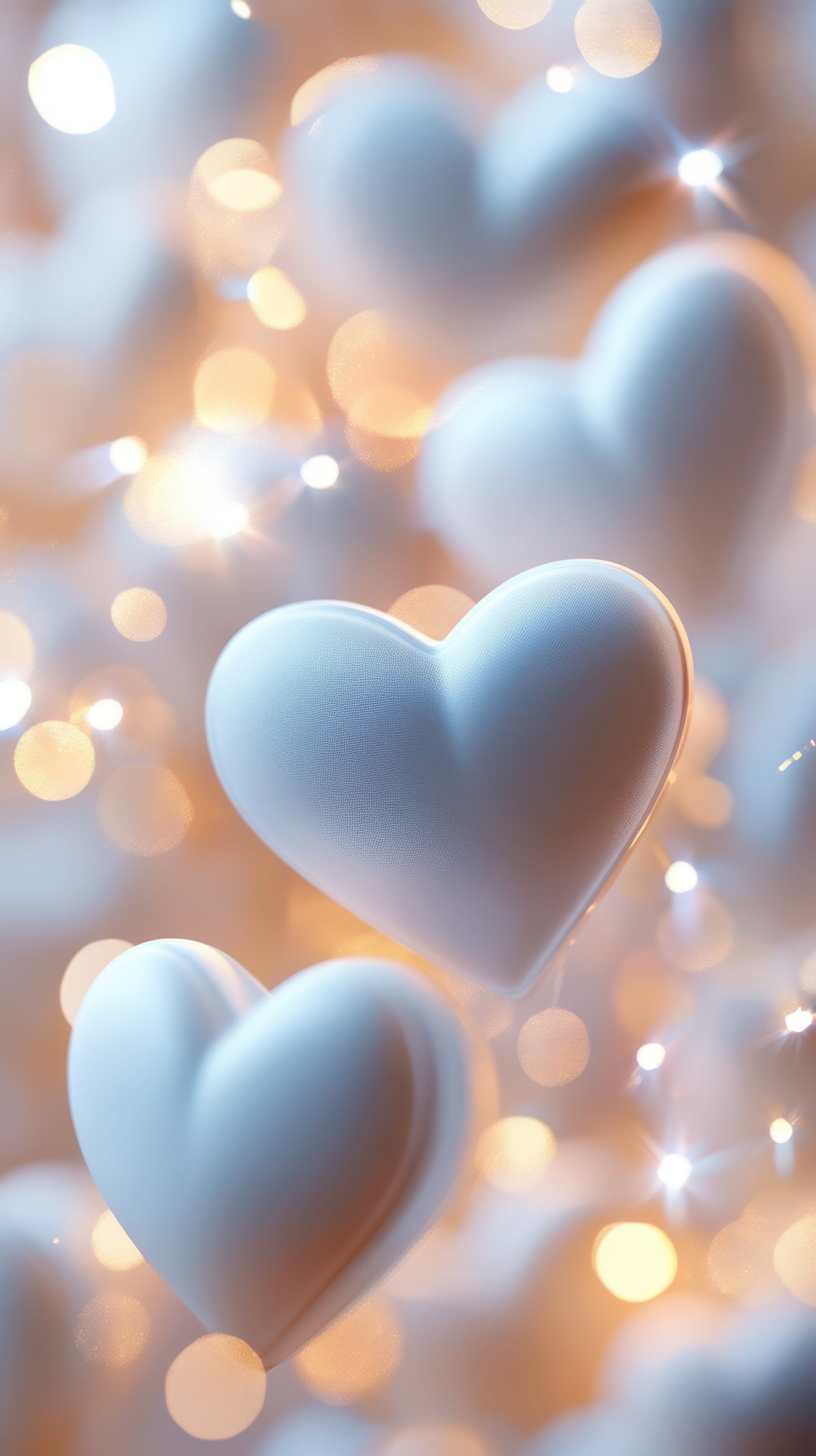 White hearts illuminated by soft lights create a romantic atmosphere for celebrations or special events